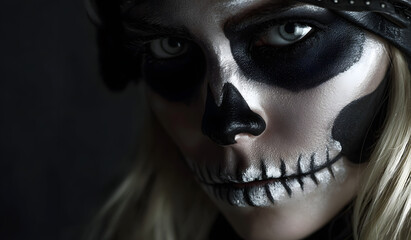 Halloween female skull makeup.