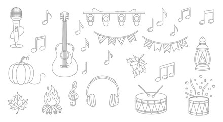 Obraz premium Musical notes instruments sketch art