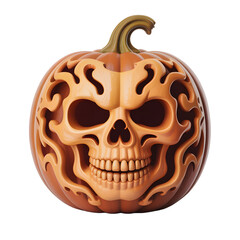 Intricately Carved Skull Pumpkin for Halloween