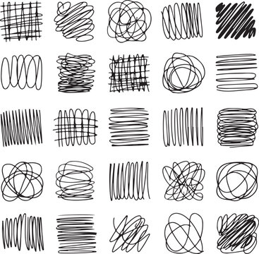 Collection of hand drawn scribble textures and abstract patterns