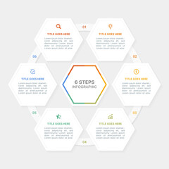 6 Steps Hexagon Infographic Template: Business Process Flowchart