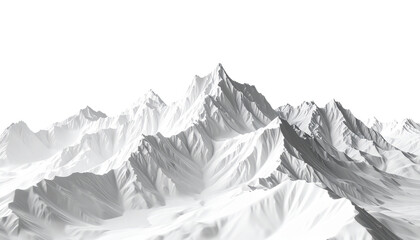 PNG 透過原稿 山 山脈 雪山 雪 氷 白 モノクロ 頂上 稜線 壮大 高山 冬 極寒 孤高 静寂 抽象 CG テクスチャ 3D ジオメトリー