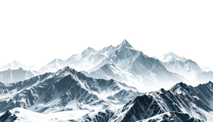 PNG 透過原稿 山 山脈 雪山 雪 氷 白 モノクロ 頂上 稜線 壮大 高山 冬 極寒 孤高 静寂 抽象 CG テクスチャ 3D ジオメトリー
