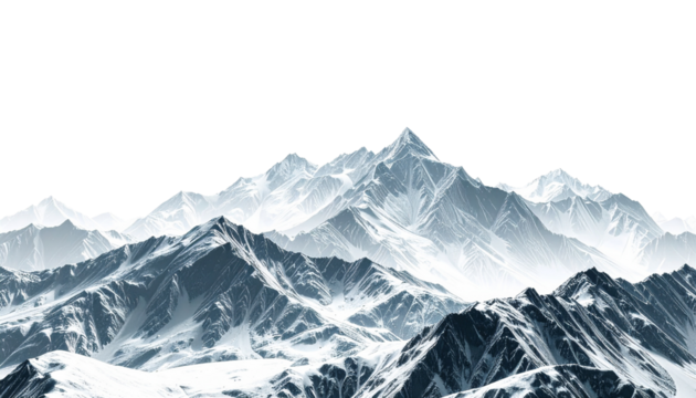 PNG 透過原稿 山 山脈 雪山 雪 氷 白 モノクロ 頂上 稜線 壮大 高山 冬 極寒 孤高 静寂 抽象 CG テクスチャ 3D ジオメトリー