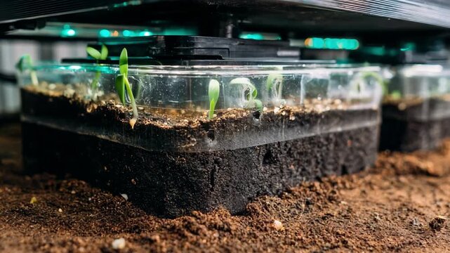 Close view of an automated planter with a transparent reservoir emphasizing ecofriendly water conservation and easy monitoring for sustainable gardening.
