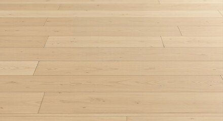 Wooden planks floor: A close-up shot of a pristine wooden floor made of light-colored planks, ideal for showcasing textures, patterns, and design. The floor is smooth, even and clean. 