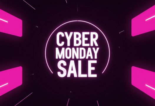 Cyber monday sale neon sign with pink and black lighting effect