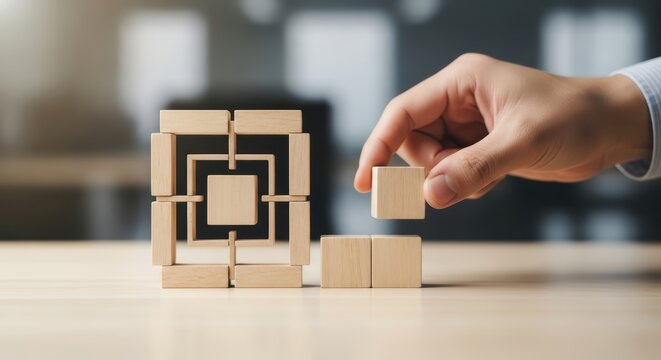 Completing the Puzzle Wooden Blocks Strategy Success Solution