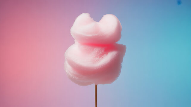 Pink cotton candy on a stick against a gradient background - Powered by Adobe