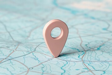 Fototapeta premium Pink map pin marker on a blue and white map background