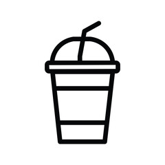 Iced coffee cup line icon, outline illustration of takeaway cold drink with straw and lid, symbolizing cafe beverage, summer refreshment, or coffee shop menu