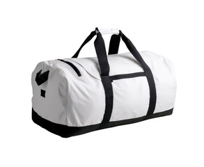 Stylish white duffel bag on transparent background