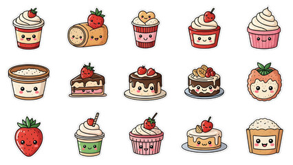 Kawaii Cute Food Stickers Colorful Vector Illustration