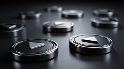 Close up view of play pause and stop streaming icons floating