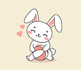 Fototapeta premium Adorable Cartoon Bunny Sitting and Hugging a Ball