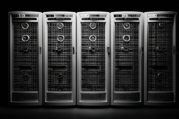 An abstract representation of data servers in a computer room, showcasing cybersecurity infrastructure, modern technology and complex computational systems.