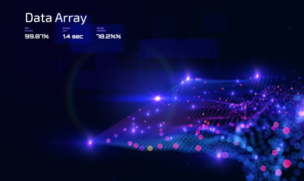  Dynamic 3d particle system creating a perfect geometric shape on a deep blue backdrop. This abstract background symbolizes data flow, digital universe, and complex connections