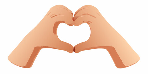 Two hands forming a heart shape against a white background symbolizing love and connection