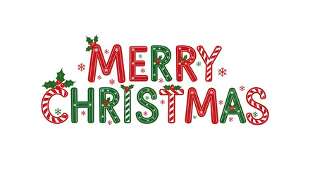 Cute Merry Christmas text greetings card with cartoon Santa reindeer gifts snowflakes and holiday elements. 