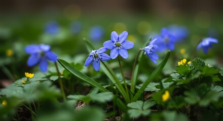 Close up of vibrant blue wildflowers in a natural blurred green setting
