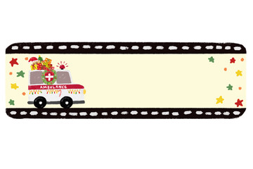 cute blank empty ambulance emergency rescue team theme cars vehicle design for kids Name Label tag christmas xmas gift party sticker crayon doodle watercolor illustration