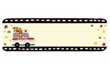 cute blank empty ambulance emergency rescue team theme cars vehicle design for kids Name Label tag christmas xmas gift party sticker crayon doodle watercolor illustration png