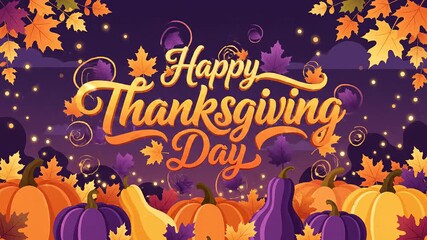 A vibrant happy thanksgiving day illustration featuring pumpkins colorful leaves celebration and festive greetings perfect background - Powered by Adobe
