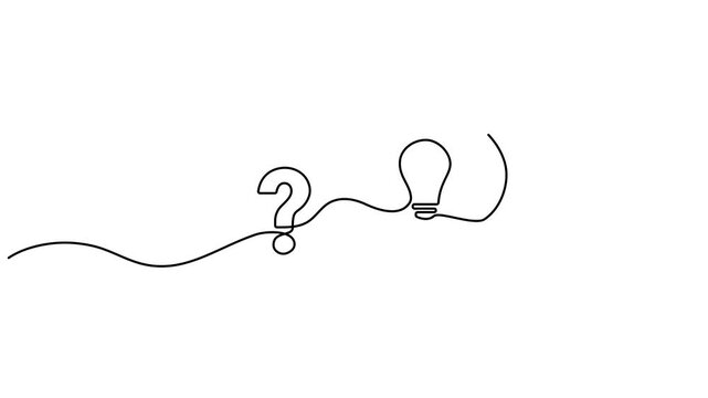 Continuous one line drawing of question mark, Light bulb and speech bubbles. Animated self drawing of continuous line draw Quick tips. Full length one line animation. 4K video