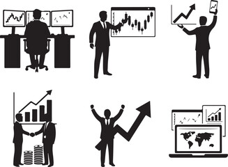 People Trading Stocks Silhouette Illustration