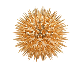 Golden sphere with spiky texture, isolated on black. Rendered in a 3D style for an elegant, somewhat dangerous look