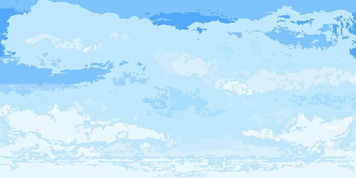 Abstract digital painting of a bright blue sky filled with textured white clouds
