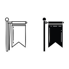 Flags in Two Styles: Two flags, one light and one dark, each on their poles, ready to be raised, symbolize different concepts.