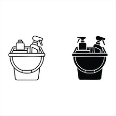 Cleaning Essentials in a Bucket: A simple and clean illustration of a bucket containing cleaning supplies, perfect for projects related to hygiene, cleanliness, and household chores.