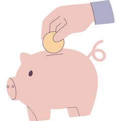Piggy Bank Saving Coin Investment Growth Financial Success Concept Hand Depositing Golden Coin Into Pink Piggy Bank With Light Blue Background Vector Illustration