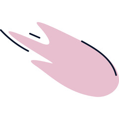 Pink abstract comet or shooting star with dark blue trails against a clean white background representing space exploration and cosmic events