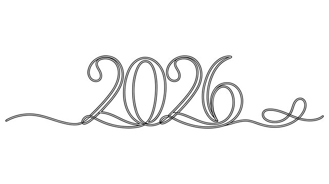 stylized 2026 typography in continuous string design, elegant cursive digits for new year, celebration, calendar, decorative concept