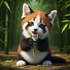 Obraz premium Red Panda Kitten in a Bamboo Forest