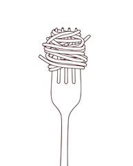 Minimalist Line Art of Spaghetti on a Fork