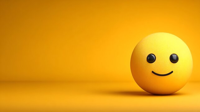 Yellow smiley face emoji. happy expression. 3D render with textured surface against a soft orange