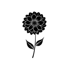 Abstract black flower silhouette illustration with stem and leaves