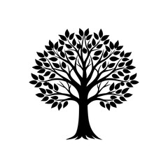 Obraz premium Stylized black tree silhouette vector illustration on white backdrop