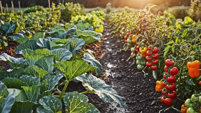 A Panoramic View of a Thriving Vegetable Garden, Abundant with Fresh, Organic Produce