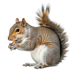 Close up of a grey squirrel eating a nut transparent background cutout png