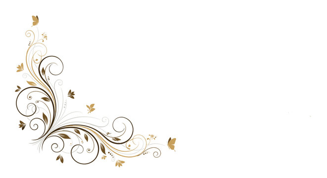 Elegant golden floral flourish with delicate falling leaves creating a sophisticated corner accent on a white background.