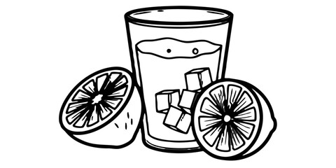 “Glass of fresh orange juice with ice cubes and sliced oranges beside — summer refreshment concept — background remove.”