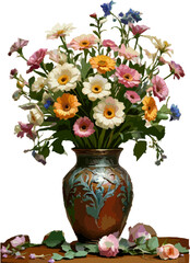 Decorative vase filled with colorful flowers