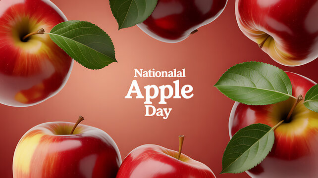 National Apple Day celebration with fresh red apples and green leaves on a warm background