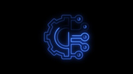 Blue Neon Gear and Circuit Board Icon on Black Background technology digital - Powered by Adobe
