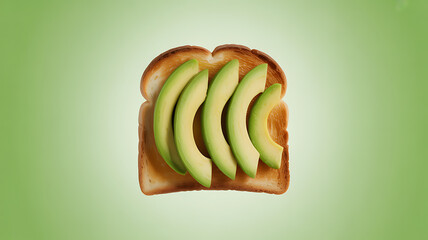 A slice of toasted bread topped with avocado slices against a green background
