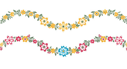 Fototapeta premium A lovely border of colorful flowers in a flowing wavy pattern.